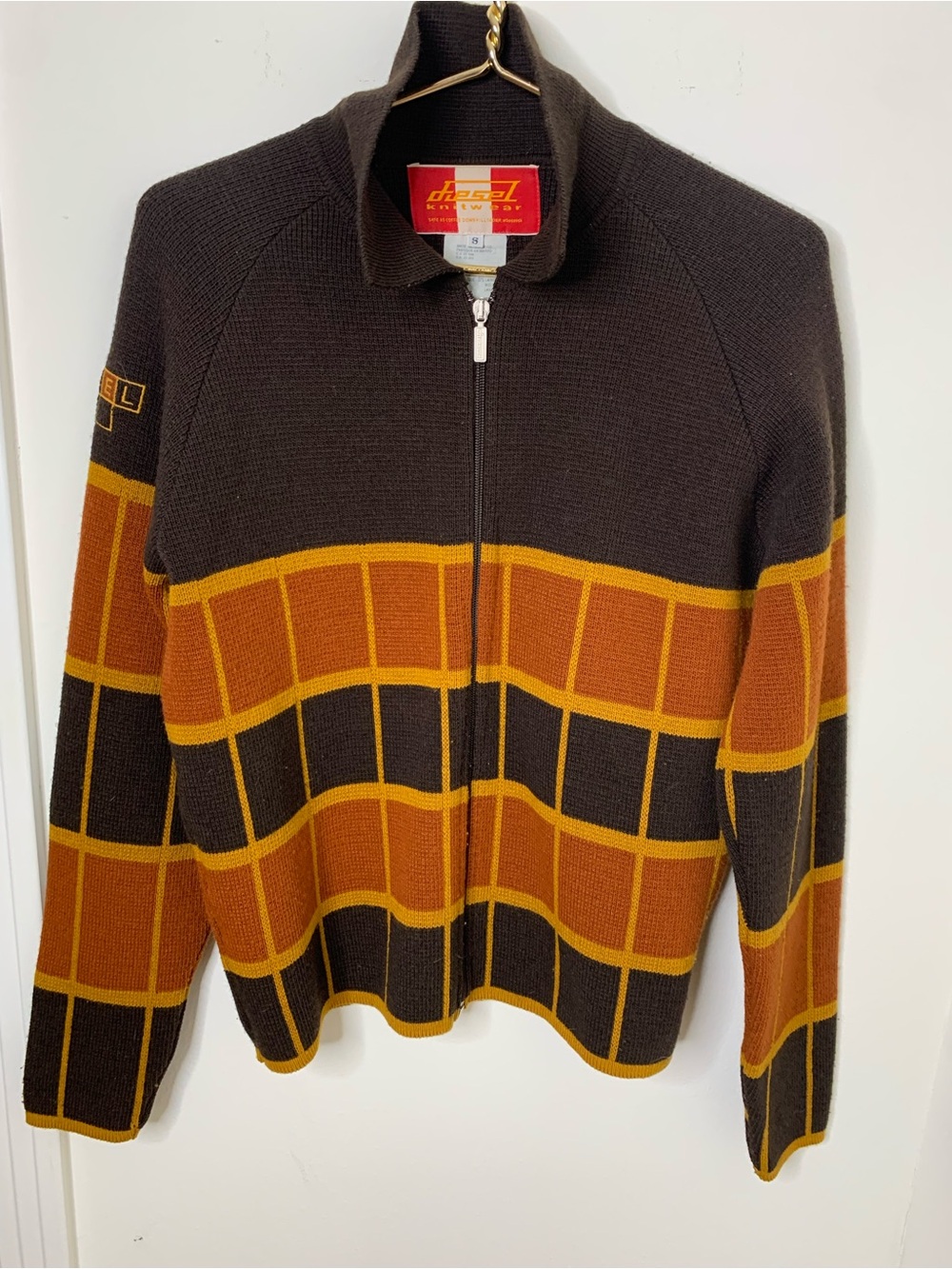 Diesel sweater vintage RARE Men's small knitwear full zip brown orange